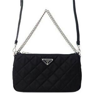 Prada Tessuto Impuntu Quilted Chain Shoulder Bag Black